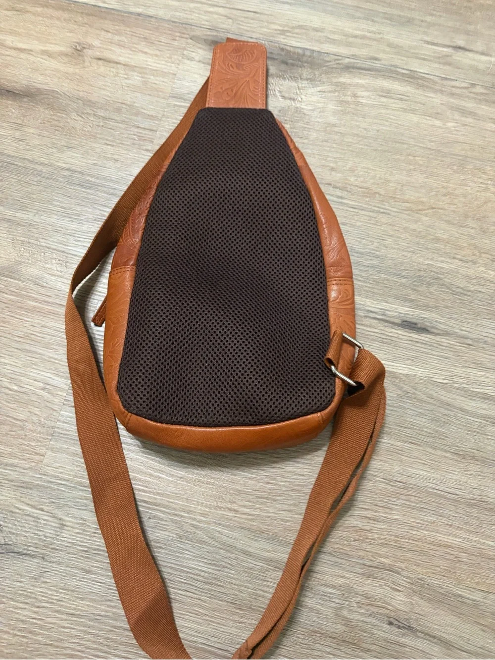 Tan Embossed Leather Sling Bag